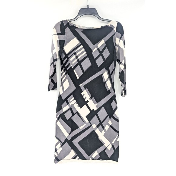 Lauren Ralph Lauren Geometric Black White Grey 3/4 Sleeve Fitted Sheath Dress XS - Picture 2 of 9